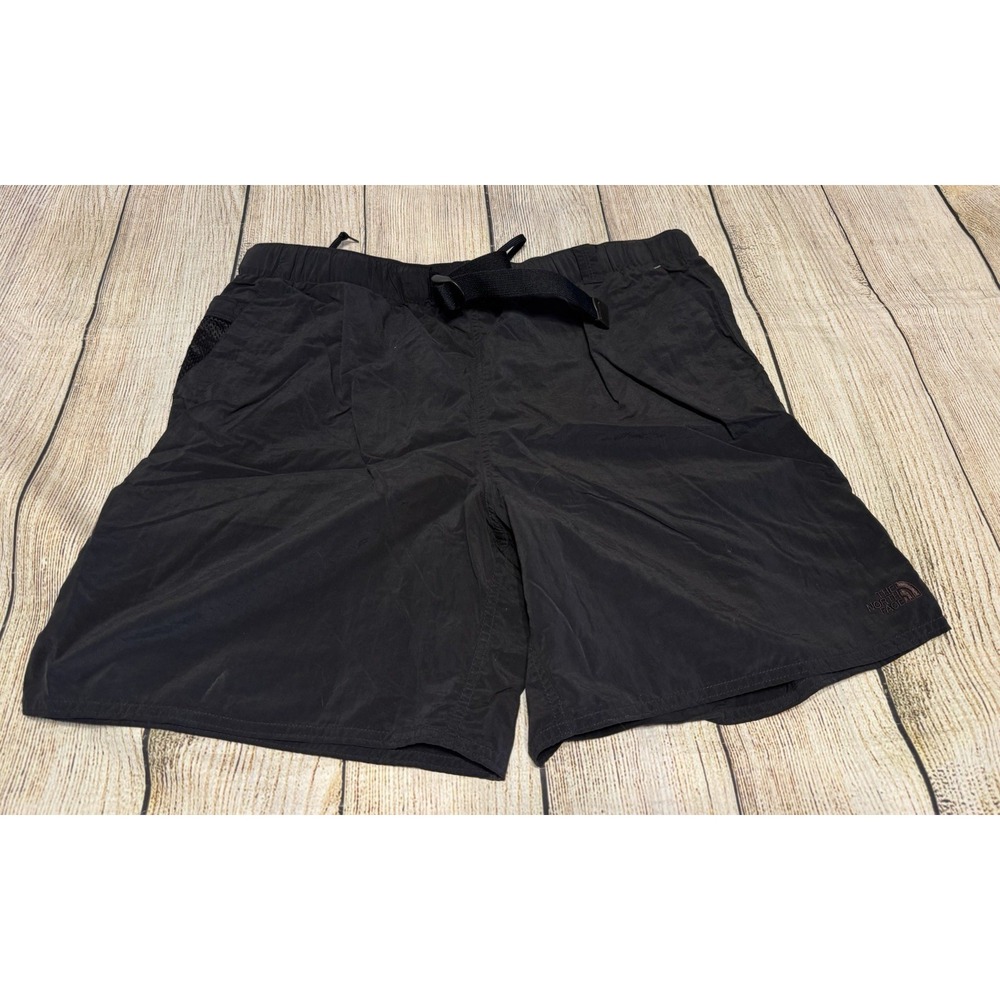 Mens Mesh Lined Belted North Face Nylon Black Shorts with Pockets Sz L Tub13